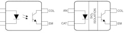 3. Comparing the pinout and components of an optocoupler (left) and an opto-emulator (right). 3. Comparing the pinout and components of an optocoupler (left) and an opto-emulator (right).