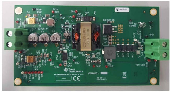 3. This board, based on a reference design incorporating the TPS7H5001-SP PWM controller, converts a 28-V input to a 5-V, 10-A output.