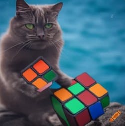 2. This AI-generated image was also based on a simple request: cute dark furry cat playing with a colorful Rubik’s Cube on the ocean. (Craiyon.com | AI generated) 2. This AI-generated image was also based on a simple request: cute dark furry cat playing with a colorful Rubik’s Cube on the ocean. (Craiyon.com | AI generated)