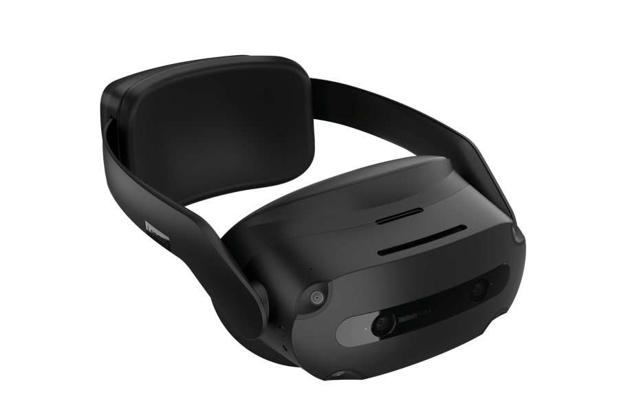The ThinkReality VRX headset has a resolution of 2280 &times; 2280 pixels per eye with a pair of high-resolution cameras providing AR/MR passthrough.
