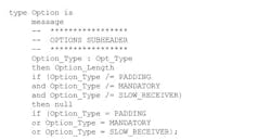 6. Shown is a snippet of an Option_Type field and the conditionals that follow for next field selection in a DCCP message. 6. Shown is a snippet of an Option_Type field and the conditionals that follow for next field selection in a DCCP message.