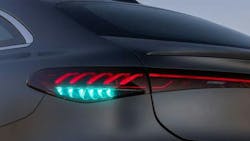 Two essential criteria contributed to the turquoise color choice: Its visibility allows reliable and fast detection for other road users, and it offers differentiation from existing vehicle lighting and traffic signals such as traffic lights or emergency lighting.