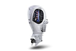 Shown is Yamaha’s prototype hydrogen-powered outboard motor. Shown is Yamaha’s prototype hydrogen-powered outboard motor.