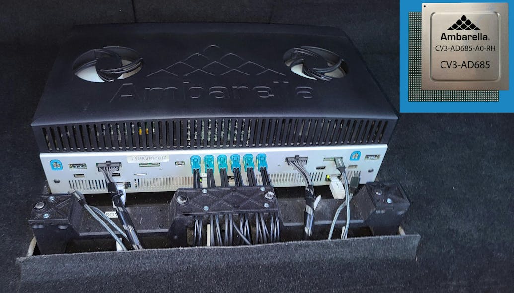 2. Ambarella’s CV3 SoC was housed in a system in the trunk of its self-driving test vehicle.