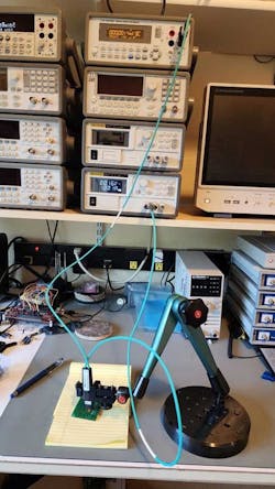 6. The probe is configured to pump 1 A through the short while measuring the voltage for the tip of the second probe across the ground of the first probe. This is the shield resistance of a single one-meter cable with the pin. The cable itself measures about 14 mΩ, so the pin is about 12 mΩ, within the 20- to 30-mΩ typical range. 6. The probe is configured to pump 1 A through the short while measuring the voltage for the tip of the second probe across the ground of the first probe. This is the shield resistance of a single one-meter cable with the pin. The cable itself measures about 14 mΩ, so the pin is about 12 mΩ, within the 20- to 30-mΩ typical range.