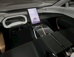 The reverse-yoke-designed steering wheel folds away, with pedals also retracting when the steering wheel retracts to provide a zen-like environment. The reverse-yoke-designed steering wheel folds away, with pedals also retracting when the steering wheel retracts to provide a zen-like environment.