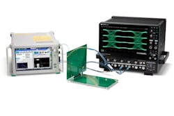 In between the oscilloscope and protocol analyzer is the company&rsquo;s latest interposer, which is used to expose connections for testing.