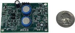 4. Photograph of the top side of the energy-management PCB prototype with a United States quarter coin for scale reference. 4. Photograph of the top side of the energy-management PCB prototype with a United States quarter coin for scale reference.