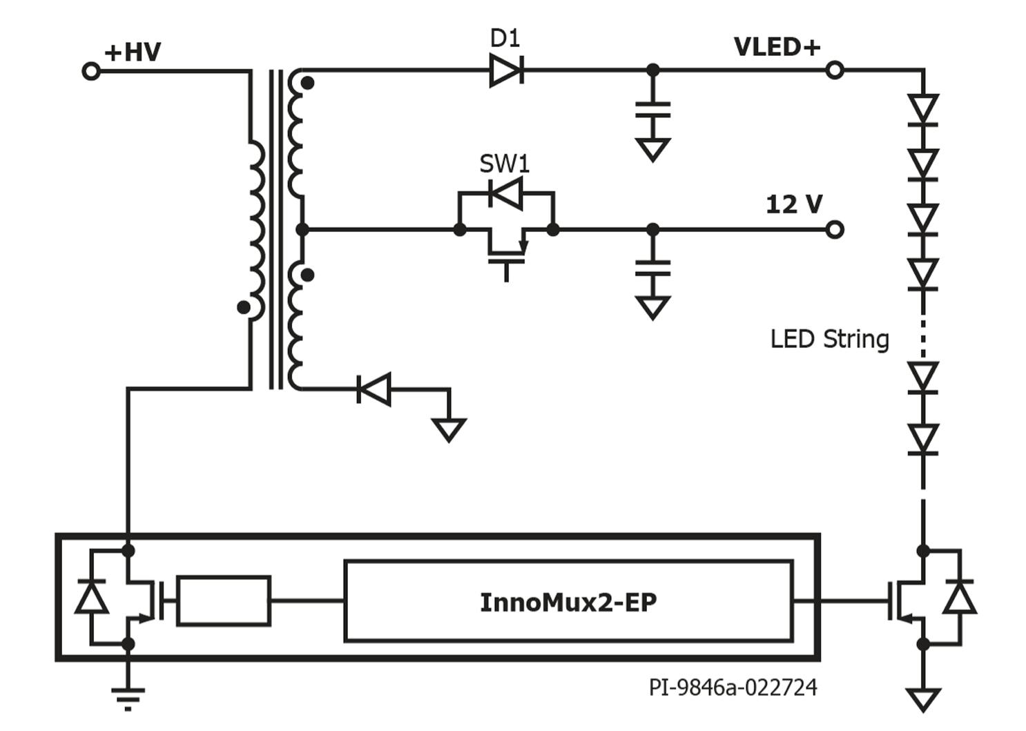 1. Power Integrations&rsquo; InnoMux-2 series features a unique architecture that enables AC-DC conversion and multiple DC-DC conversion stages to be combined on a single GaN chip.