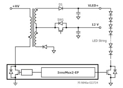 1. Power Integrations’ InnoMux-2 series features a unique architecture that enables AC-DC conversion and multiple DC-DC conversion stages to be combined on a single GaN chip. 1. Power Integrations’ InnoMux-2 series features a unique architecture that enables AC-DC conversion and multiple DC-DC conversion stages to be combined on a single GaN chip.