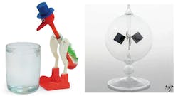 1. Both the drinking bird (left) and the unrelated Crookes radiometer (right) have one aspect in common: What they do is very tangible and easily observed, while their underlying physics principles are subtle and not easily conveyed.