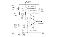 7. The comparator circuit with hysteresis generates the Standby signal. 7. The comparator circuit with hysteresis generates the Standby signal.