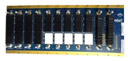 4. Pixus&rsquo;s SOSA-compatible, 9-slot backplane represents VITA-compatible connectors that support high-speed Ethernet and PCI Express connections.