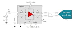 1. This schematic shows a TRF1305 RF FDA DC coupled to an RF sampling ADC. 1. This schematic shows a TRF1305 RF FDA DC coupled to an RF sampling ADC.