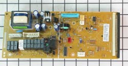 5. This power-and-control PCB, removed from a relatively recent microwave oven, shows the use of a low-cost, single-sided phenolic substrate to hold large components as well as through-hole devices. Jumpers are used to make the layout possible.
