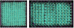 10. Place-and-route view of mapping the convolution engine on two Menta eFPGA architectures&mdash;one without DSP blocks (left) and the other with DSP blocks (right).