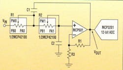 1. A programmable second-order anti-aliasing filter is constructed using one operational amplifier, two fixed capacitors, and two fixed resistors along with a dual digital potentiometer. 1. A programmable second-order anti-aliasing filter is constructed using one operational amplifier, two fixed capacitors, and two fixed resistors along with a dual digital potentiometer.