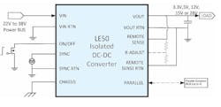 2. The converters are available as single-output units (shown) as well as triple-output versions. Up to four single-output versions can be connected in parallel for increased output current. 2. The converters are available as single-output units (shown) as well as triple-output versions. Up to four single-output versions can be connected in parallel for increased output current.