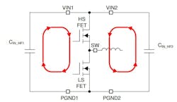 3. Traces in the input current loop must be wide and short. The loop area should also be as small as possible to reduce parasitic inductance. 3. Traces in the input current loop must be wide and short. The loop area should also be as small as possible to reduce parasitic inductance.