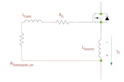7. Depicted here is a MOSFET's source inductance turn-on path. If the voltage reaches a certain threshold, it will eschew gate-drive commands and turn on the device. 7. Depicted here is a MOSFET's source inductance turn-on path. If the voltage reaches a certain threshold, it will eschew gate-drive commands and turn on the device.