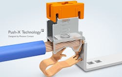 1. The connectors feature Phoenix Contact's Push-X technology, which provides a toolless design for rigid and flexible conductors. 1. The connectors feature Phoenix Contact's Push-X technology, which provides a toolless design for rigid and flexible conductors.
