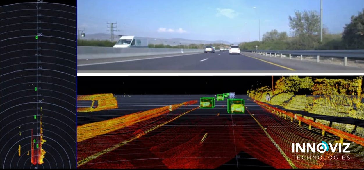 1. This image contrasts how an average driver interprets the road and what is seen via LiDAR.
