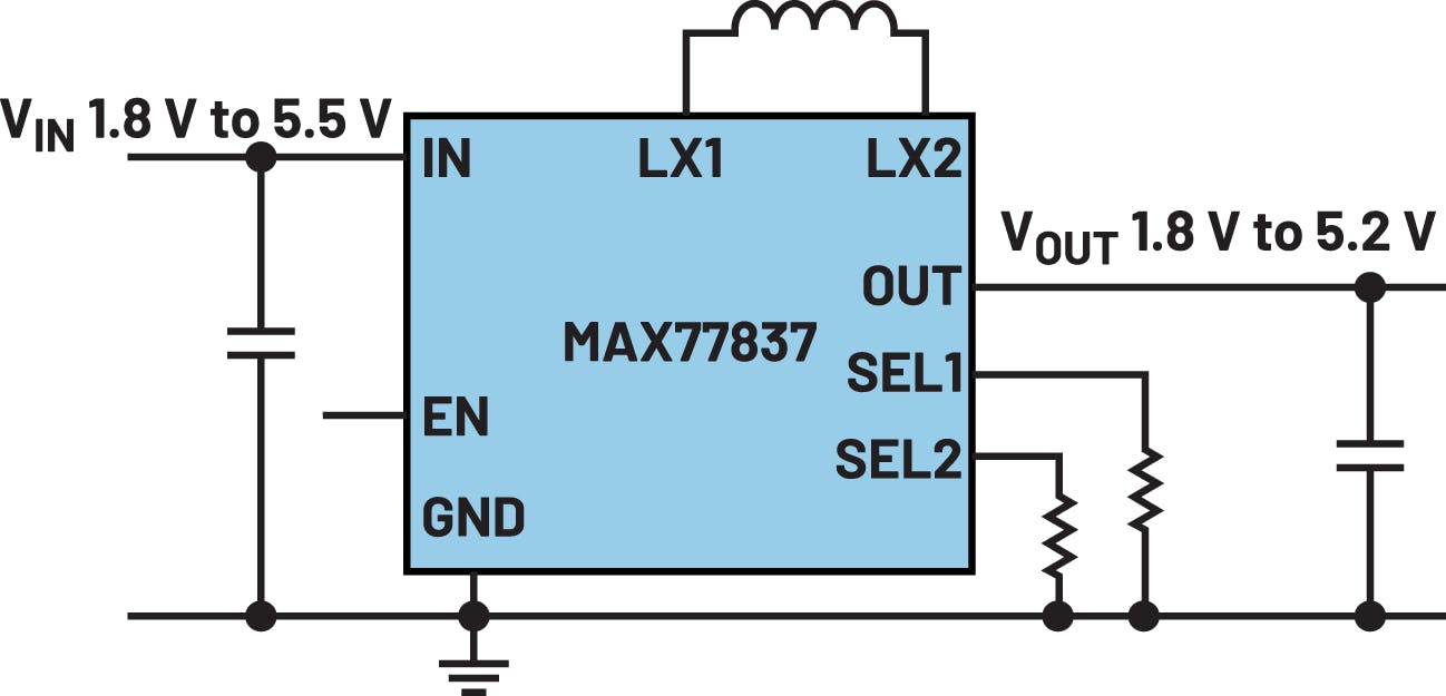 2. This ultra-efficient buck-boost converter generates a voltage higher or lower than the input voltage.