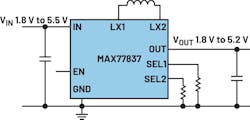 2. This ultra-efficient buck-boost converter generates a voltage higher or lower than the input voltage. 2. This ultra-efficient buck-boost converter generates a voltage higher or lower than the input voltage.