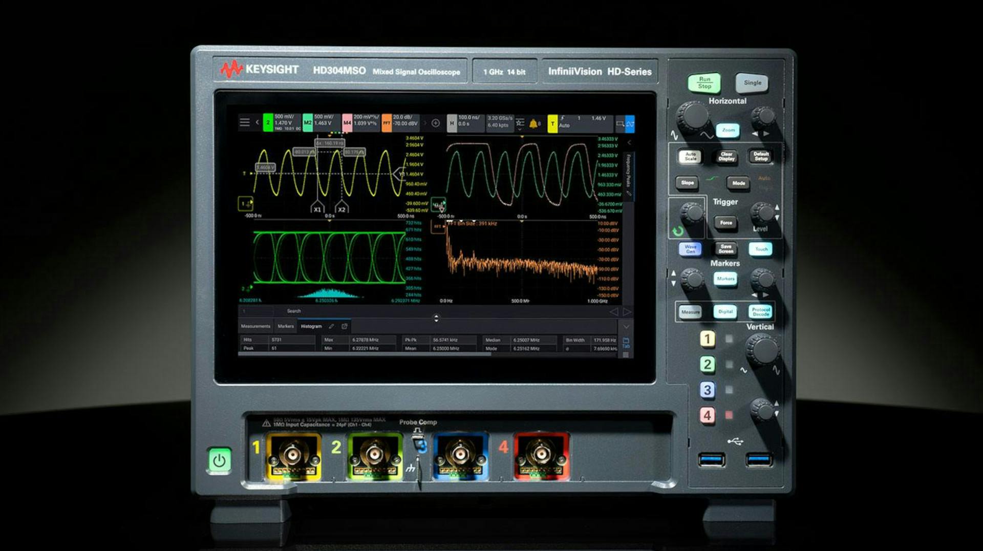 The InfiniiVision HD3 Series, a 14-bit ADC oscilloscope, delivers 4X the signal resolution and half the noise floor of other general-purpose oscilloscopes.