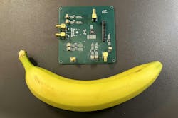 4. Surrogate packaged test chip as used by the first cohorts in September 2024 for design validation and test. Banana for scale. 4. Surrogate packaged test chip as used by the first cohorts in September 2024 for design validation and test. Banana for scale.