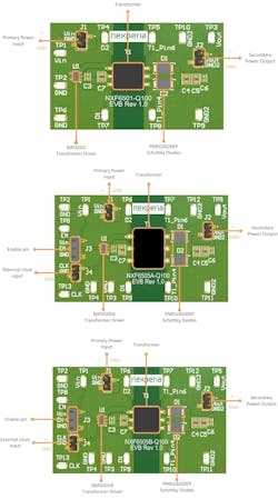 4. Each member of the family has its own evaluation bord, again with similarities but distinct differences as well. Top to bottom: the NXF6501-Q100, NXF6505A-Q100, and NXF6505B-Q100. 4. Each member of the family has its own evaluation bord, again with similarities but distinct differences as well. Top to bottom: the NXF6501-Q100, NXF6505A-Q100, and NXF6505B-Q100.