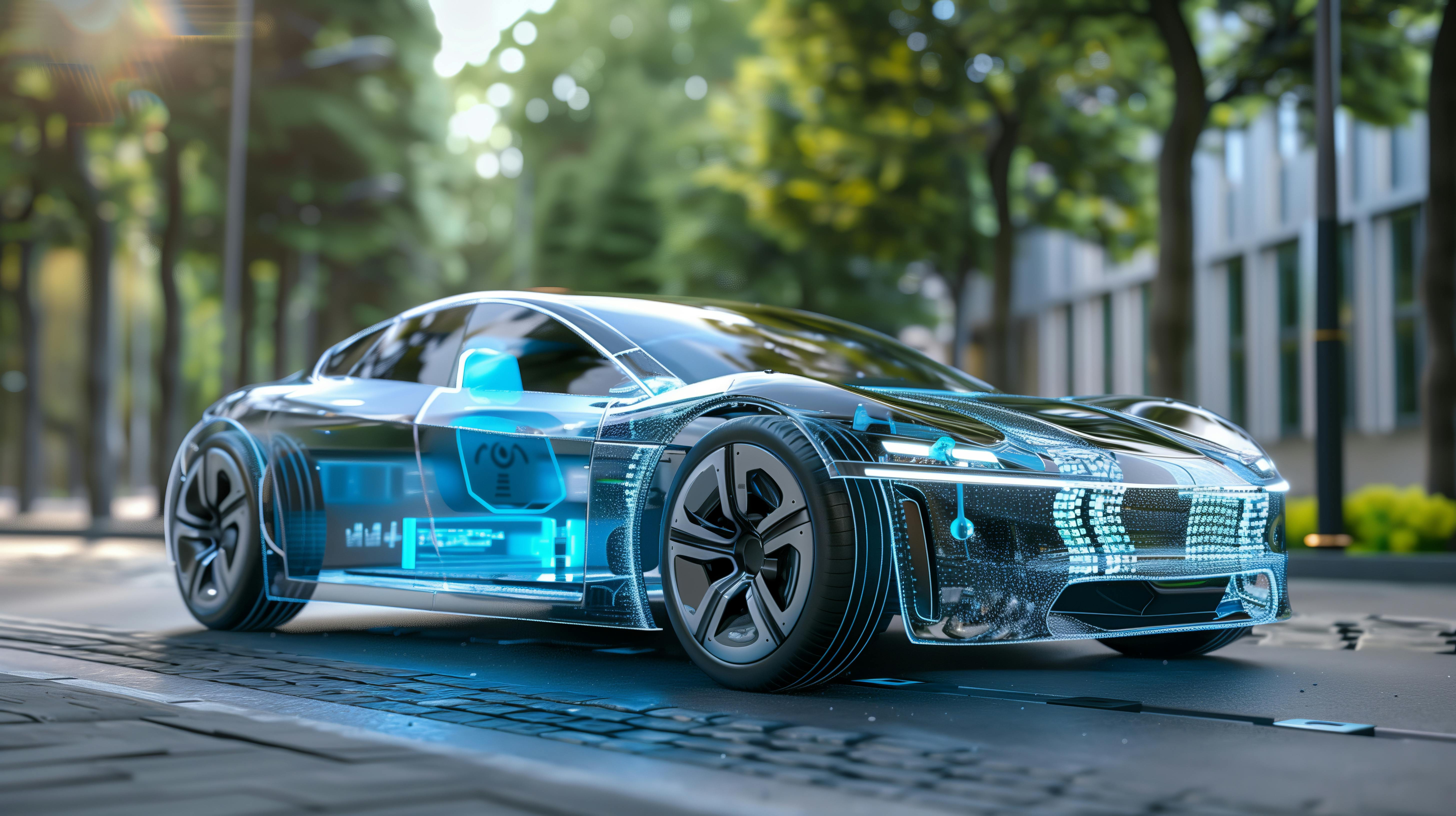 Translucent car showing electronics | AI generated