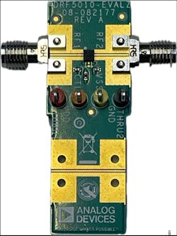 3. The EVAL-ADRF5010 Evaluation Board for the ADRF5010 is simple with respect to the BOM, yet also embodies the critical layout aspects for a 50-GHz part. 3. The EVAL-ADRF5010 Evaluation Board for the ADRF5010 is simple with respect to the BOM, yet also embodies the critical layout aspects for a 50-GHz part.