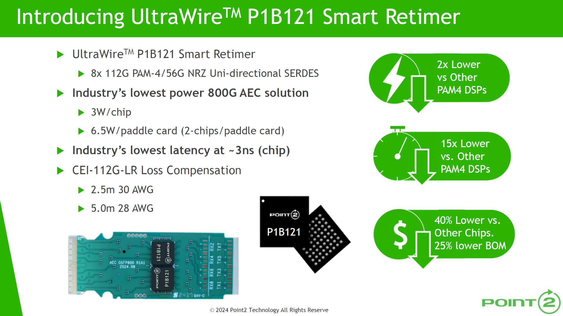 3. The P1B121 Smart Retimer is designed to go into the two ends of an active electrical cable (AEC).