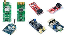 1. Starting from the top left, there are the MIKROE wireless and ADC mikroBUS modules, a pair of SparkFun Qwiic sensors, Digi International’s XBee, and some Digilent ADC and Bluetooth PMODs. 1. Starting from the top left, there are the MIKROE wireless and ADC mikroBUS modules, a pair of SparkFun Qwiic sensors, Digi International’s XBee, and some Digilent ADC and Bluetooth PMODs.