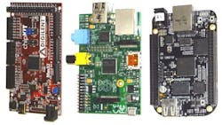 1. These are popular form factors for modules, including Digilent's version of the Arduino (left), the first Raspberry Pi (middle), and the BeagleBone Blank (right). 1. These are popular form factors for modules, including Digilent's version of the Arduino (left), the first Raspberry Pi (middle), and the BeagleBone Blank (right).