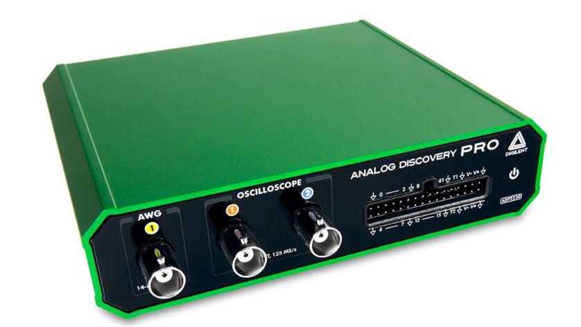 7. The Analog Discovery Pro ADP2230: Mixed Signal USB Oscilloscope, Waveform Generator, Logic Analyzer, and Variable Power Supply.