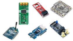 2. These are a few of the peripheral form factors, including MIKROE's mikroBUS (top left), SparkFun's Qwiic (top middle), Adafruit's Stemma (top right), Digi International's XBee (bottom left), Seeed Studio's Grove (bottom middle), and Digilent's PMOD (bottom right). 2. These are a few of the peripheral form factors, including MIKROE's mikroBUS (top left), SparkFun's Qwiic (top middle), Adafruit's Stemma (top right), Digi International's XBee (bottom left), Seeed Studio's Grove (bottom middle), and Digilent's PMOD (bottom right).