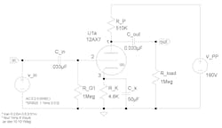 1. The basic common-cathode gain stage in the schematic uses one section of a 12AX7 dual high-μ triode. 1. The basic common-cathode gain stage in the schematic uses one section of a 12AX7 dual high-μ triode.