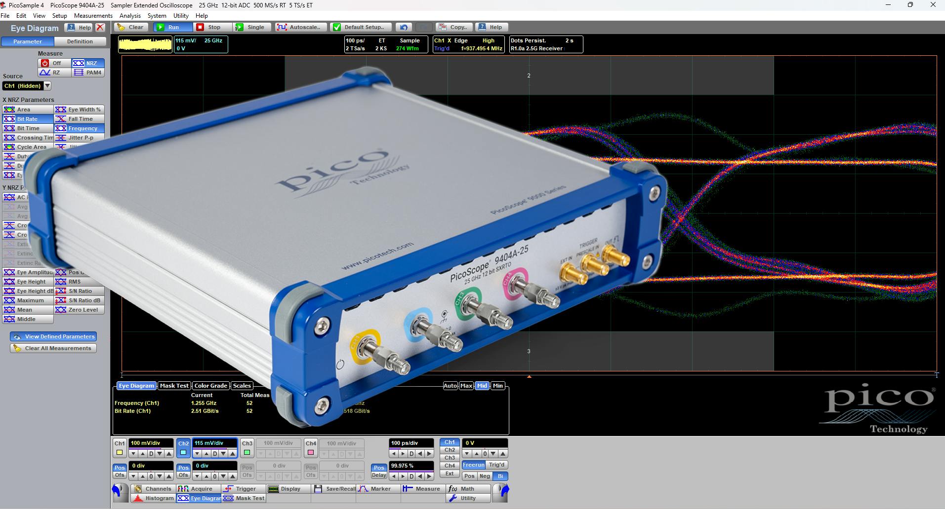 The PicoScope 9404A SXRTO blends high-bandwidth sampling technology with the usability of modern real-time oscilloscopes.