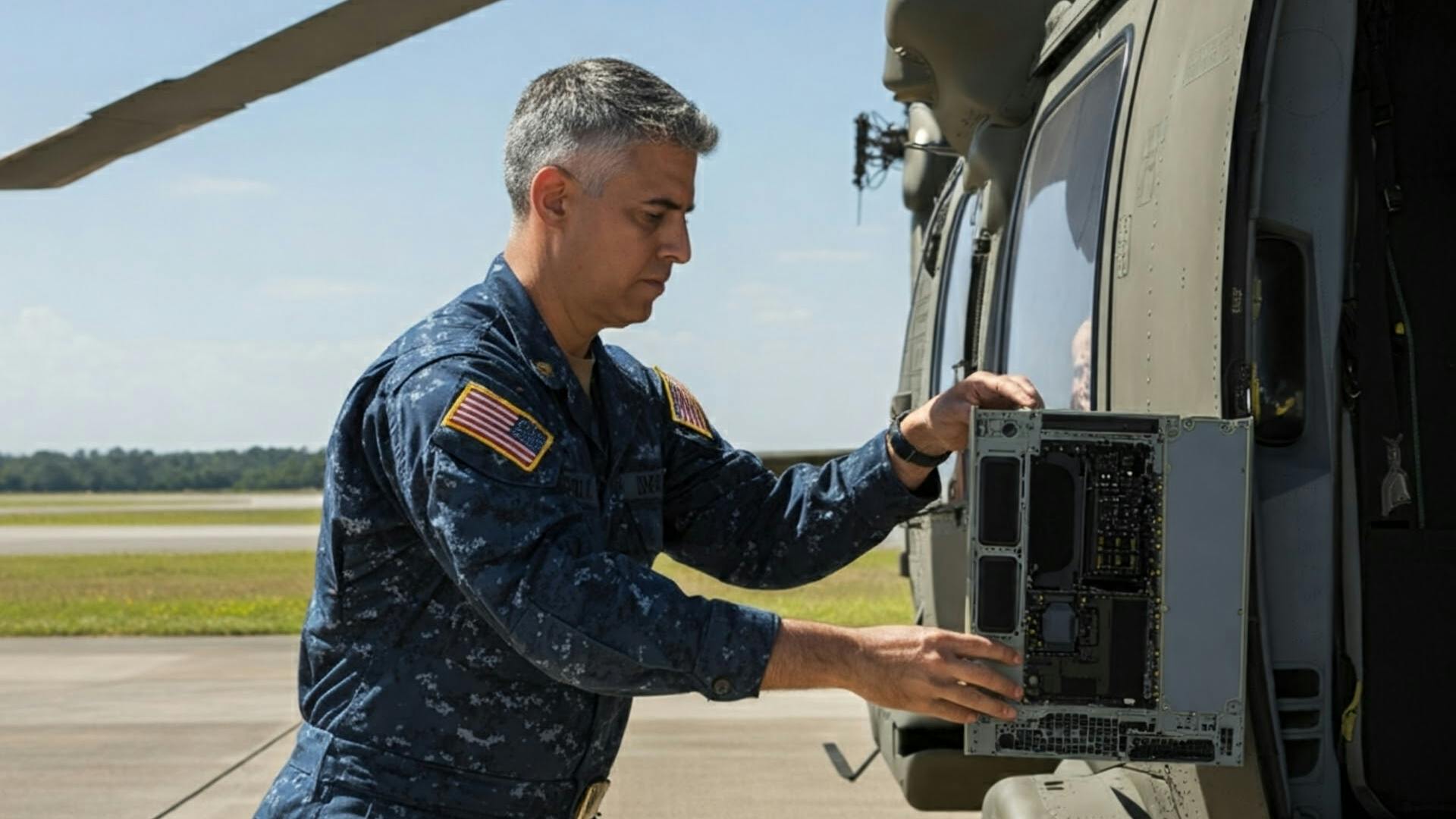 Installing an electronic component into a military helicopter