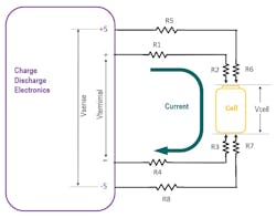 Wire-path resistances in a cell charging/discharging circuit Wire-path resistances in a cell charging/discharging circuit