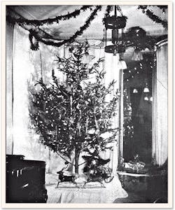 1. Johnson’s Christmas tree lights were such a hit that by 1900, businesses began stringing up Christmas lights in their display windows. (Image credit: Courtesy of the Thomas Edison Museum (from 'The History of the Christmas Figural Light Bulb,' by Robert Iwamasa and Patrick Fay, 2006) 1. Johnson’s Christmas tree lights were such a hit that by 1900, businesses began stringing up Christmas lights in their display windows. (Image credit: Courtesy of the Thomas Edison Museum (from 'The History of the Christmas Figural Light Bulb,' by Robert Iwamasa and Patrick Fay, 2006)