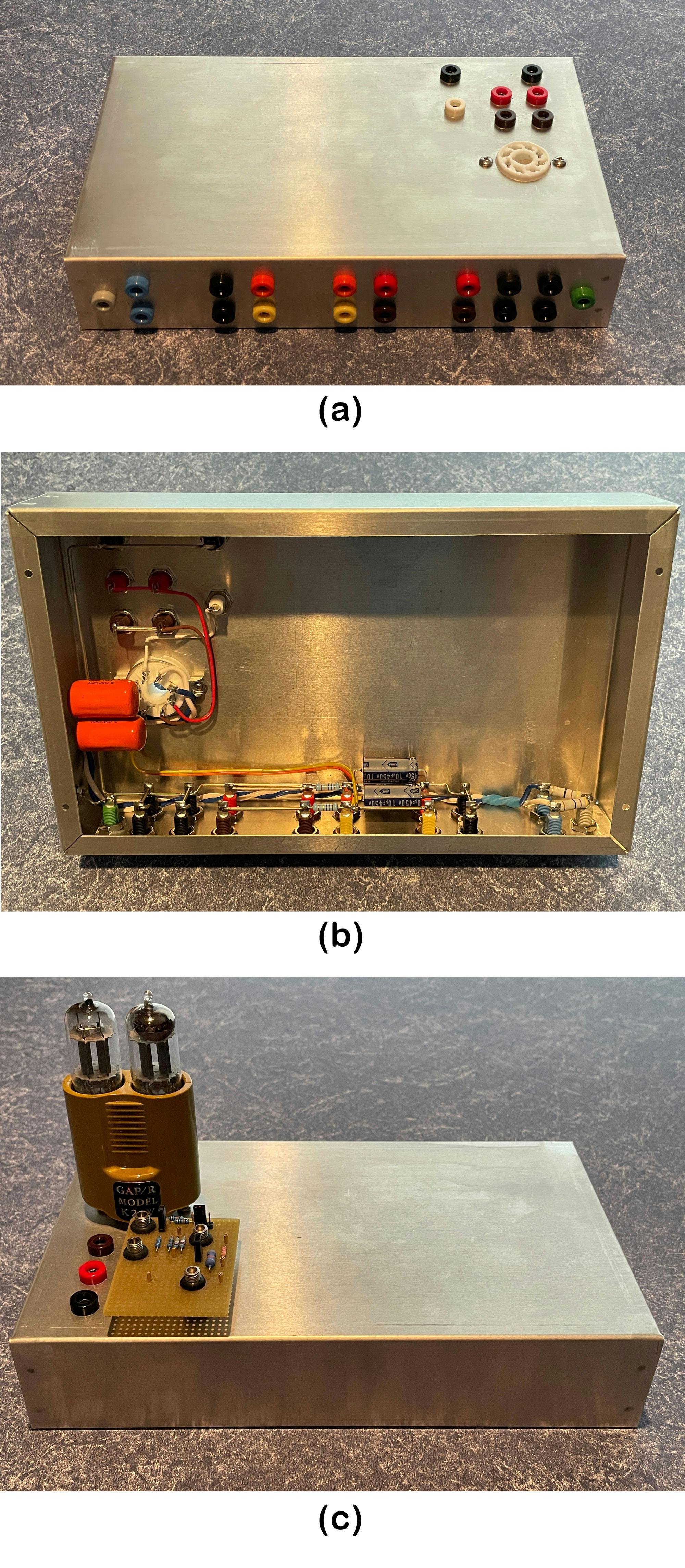 Three views of the constructed measurement platform are shown, including chassis, UUT, and plugboard