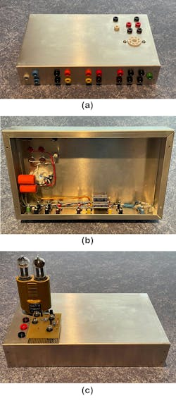 Three views of the constructed measurement platform are shown, including chassis, UUT, and plugboard Three views of the constructed measurement platform are shown, including chassis, UUT, and plugboard