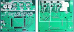 op (left) and bottom (right) views of the TOLL 48V Power Line Evaluation Kit Power Board op (left) and bottom (right) views of the TOLL 48V Power Line Evaluation Kit Power Board