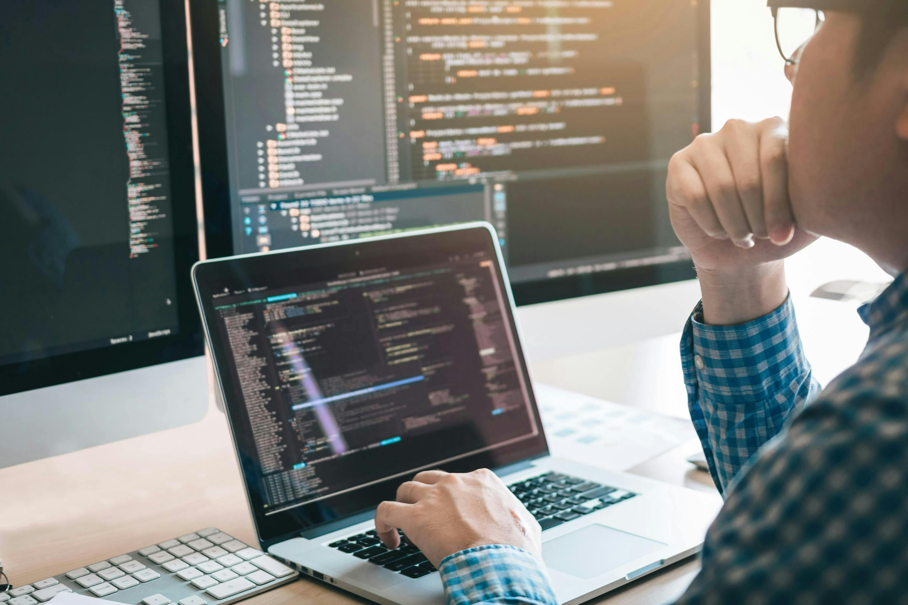 Programmer looking at software