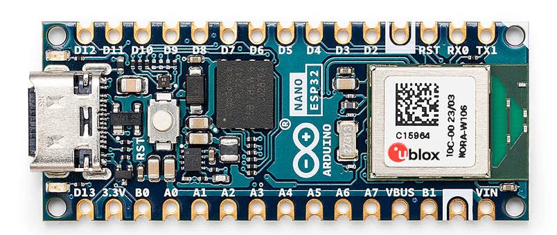 Product: Arduino Nano ESP32 Type: Development Board Module: Espressif ESP32-S3 Processor: 240-MHz dual-core Xtensa 32-bit LX7 microprocessor Memory: 512-kB on-chip SRAM 384-kB ROM 16-kB SRAM (RTC) 16-MB external flash 8-MB external RAM Wi-Fi: 802.11 b/g/n Bluetooth: Bluetooth 5.0 LE