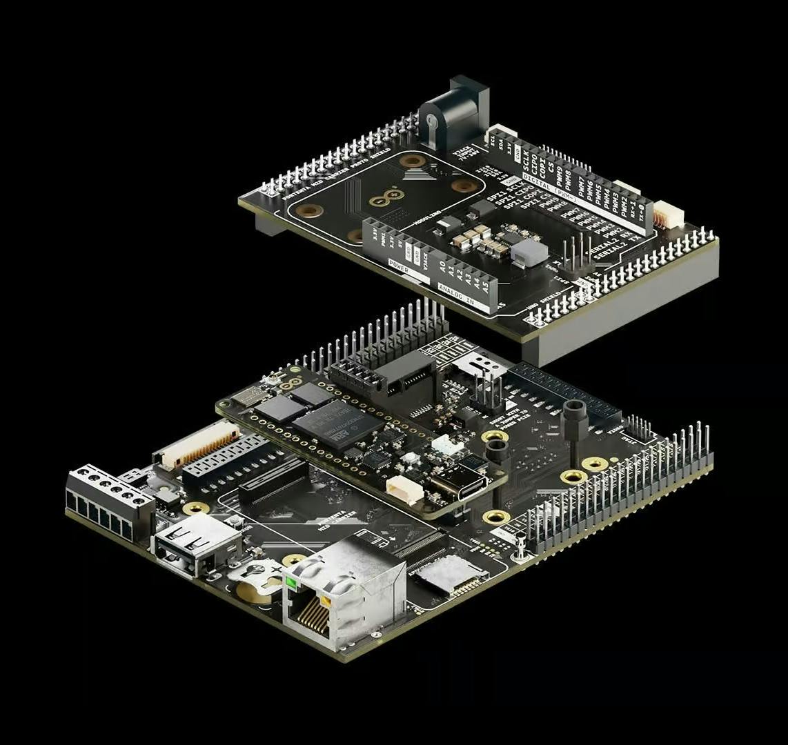Product: Arduino Pro Portenta Proto Kit Type: Development kit Module: Portenta H7 Processor: STMicroelectronics STM32H747XI CPU: 480-MHz Cortex-M7 240-MHz Cortex-M4 Memory: 2-MB flash memory 1-MB SRAM 16-MB NOR flash (external) Wi-Fi: 802.11b/g/n (2.4 GHz) Bluetooth: Bluetooth 5 Ethernet: Gigabit Ethernet