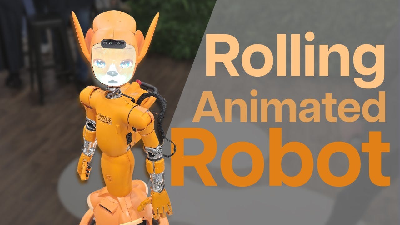 Robot Rolls About Presenting an Animated Face